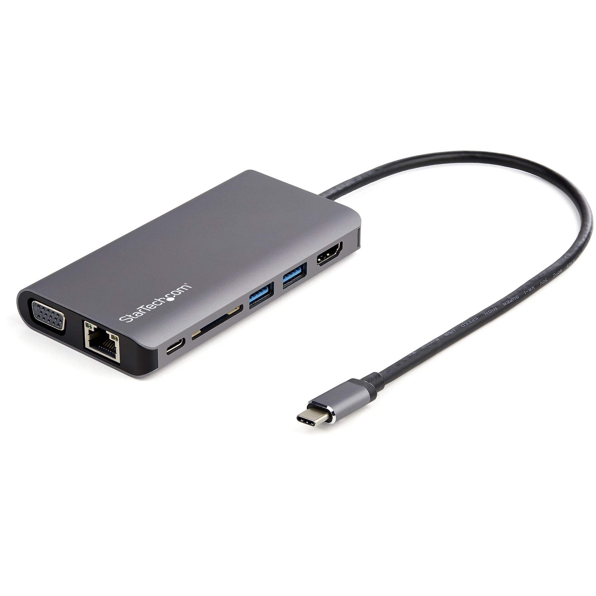 Adaptador Multipuertos USB-C – Mini Docking Station de Viajes USB Tipo C HDMI 4K o VGA 1080p – Hub Ladrón 3x USB – SD – GbE – Audio – PD de 100W – para Portátil o Tablet